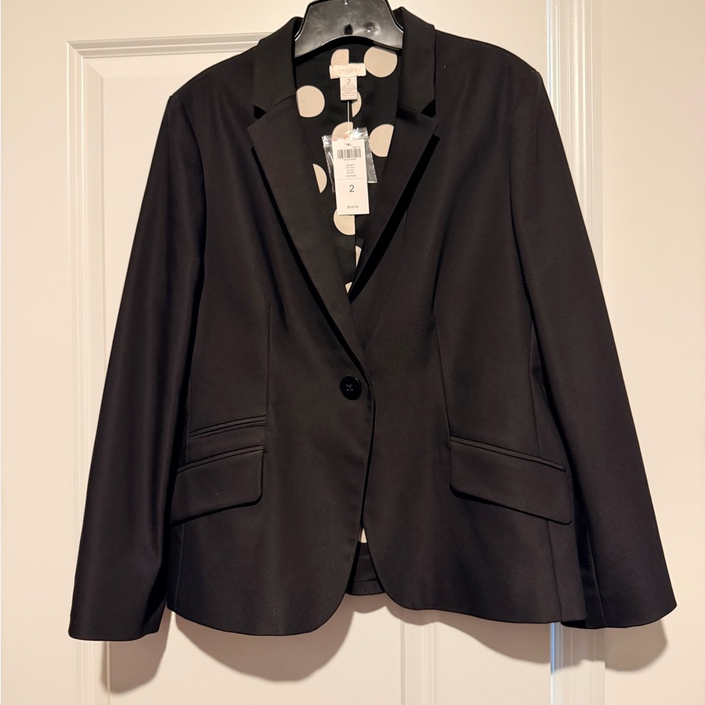Chico's Black Single-Button Blazer with Polka Dot Lining